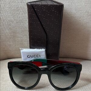 Gucci Glitter Black Green and Red Women's Sunglasses